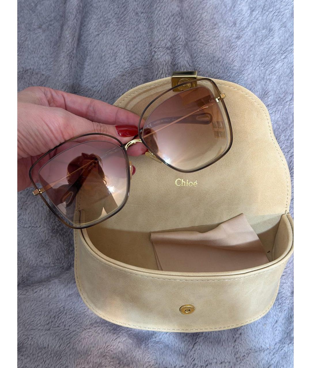 CHLOE Бежевые металлические солнцезащитные очки, фото 2