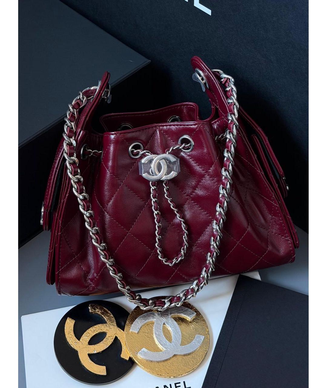 CHANEL Бордовая кожаная сумка через плечо, фото 3