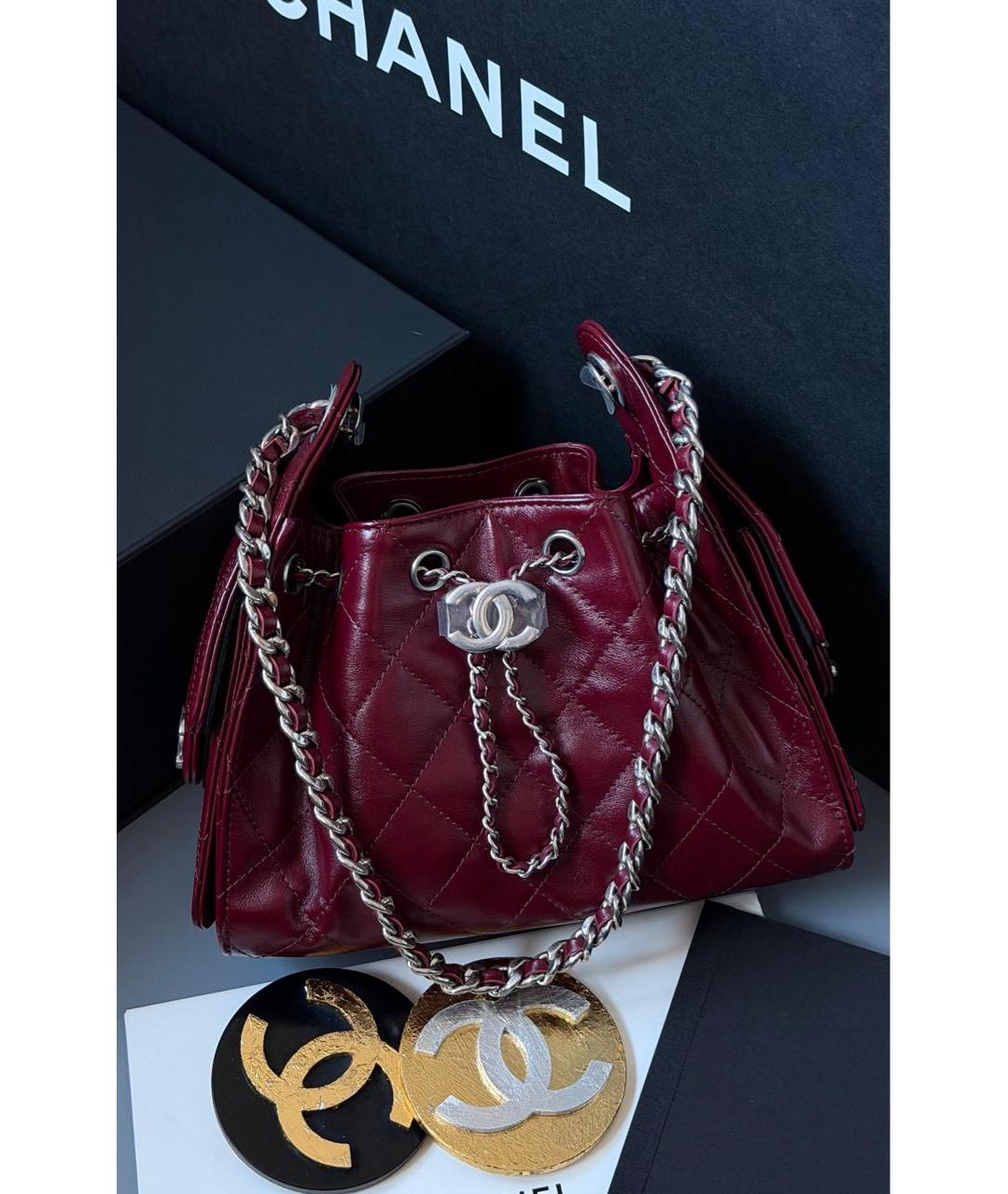 CHANEL Бордовая кожаная сумка через плечо, фото 2