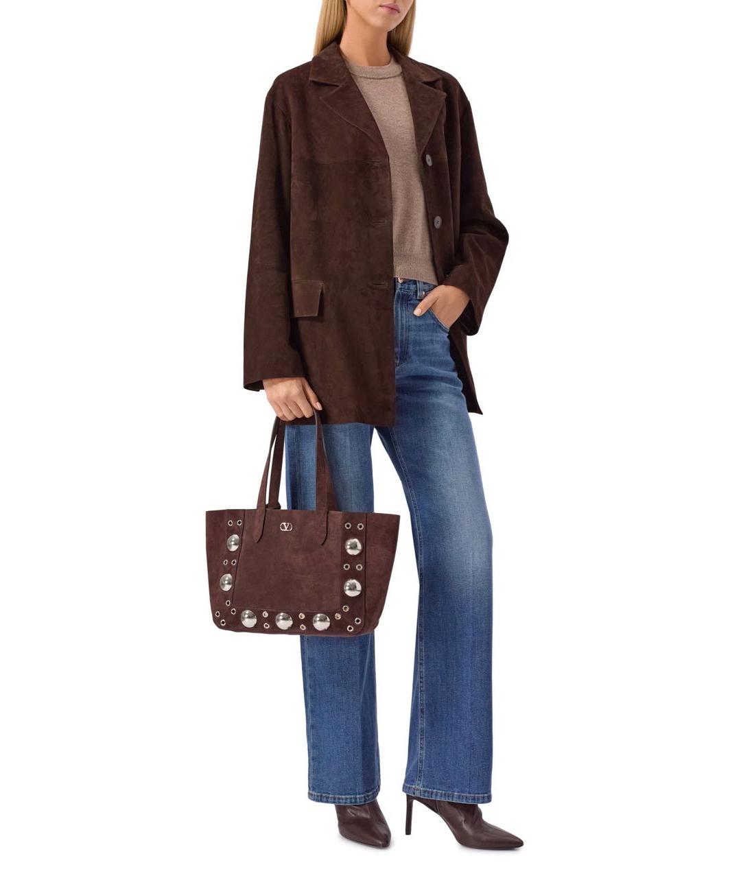 VALENTINO Коричневая замшевая сумка тоут, фото 7