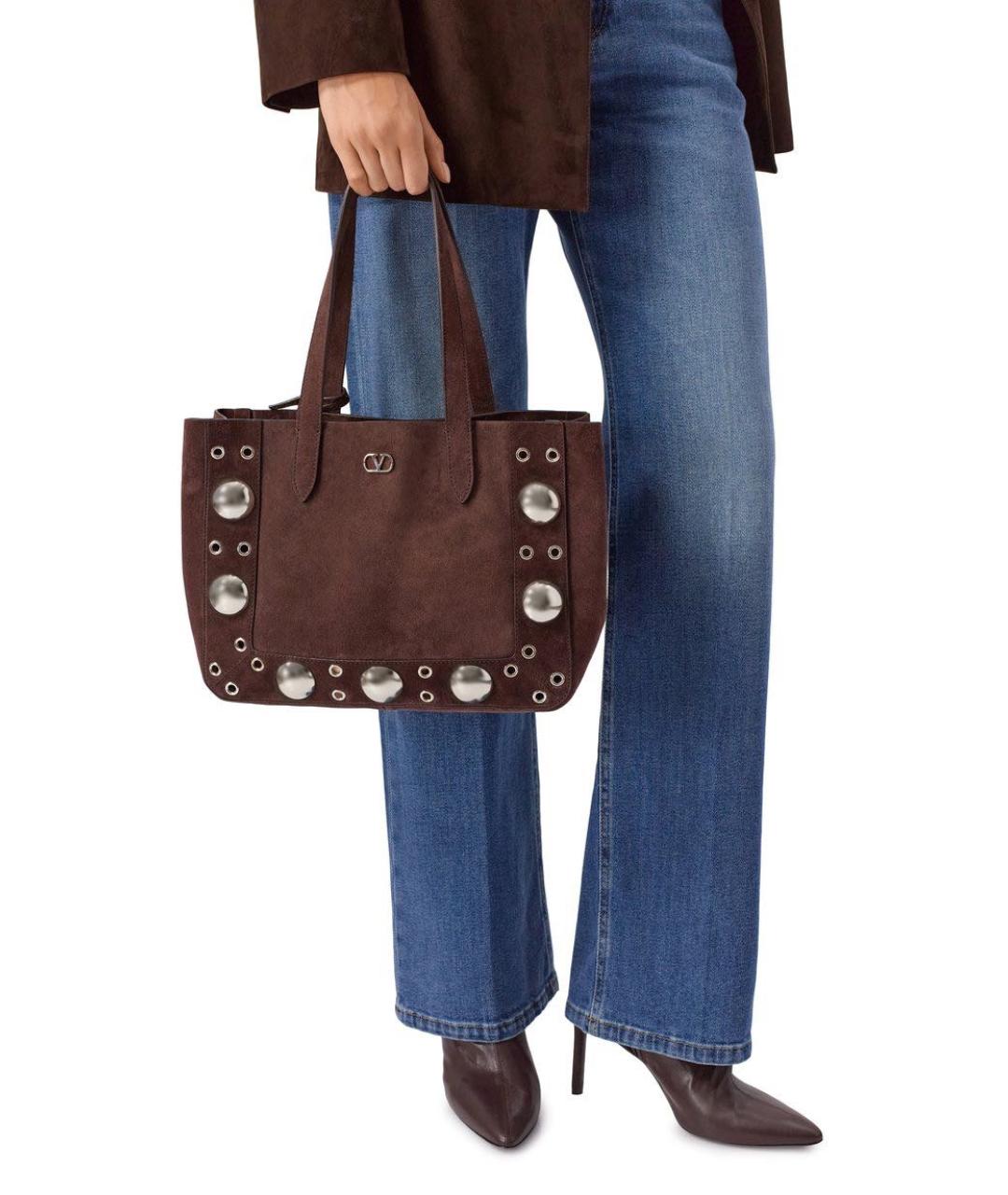 VALENTINO Коричневая замшевая сумка тоут, фото 2