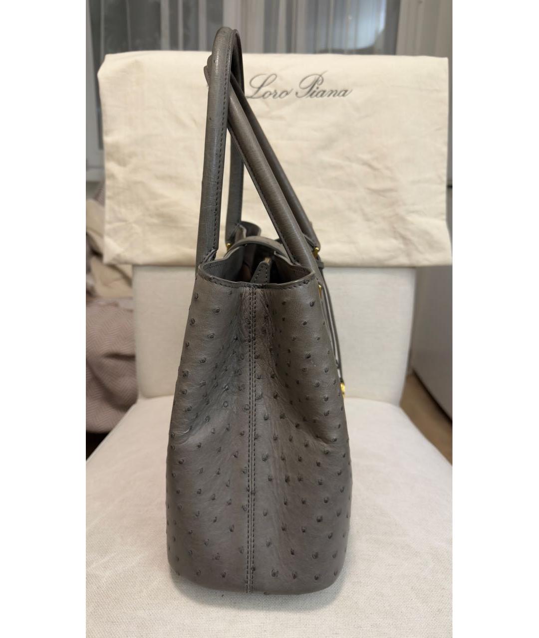 LORO PIANA Антрацитовая сумка с короткими ручками из экзотической кожи, фото 2