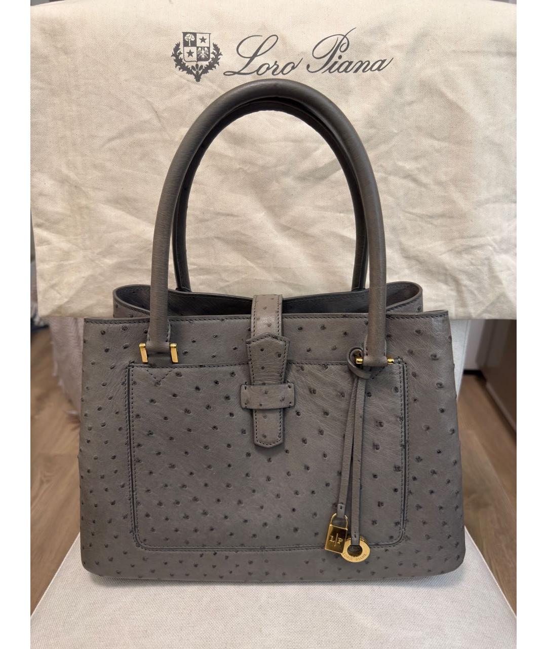 LORO PIANA Антрацитовая сумка с короткими ручками из экзотической кожи, фото 3