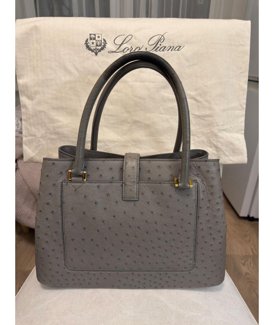 LORO PIANA Антрацитовая сумка с короткими ручками из экзотической кожи, фото 3