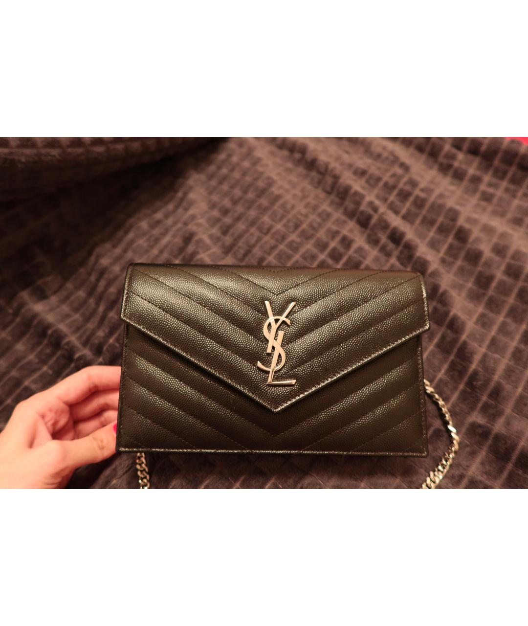 SAINT LAURENT Черная кожаная сумка через плечо, фото 2