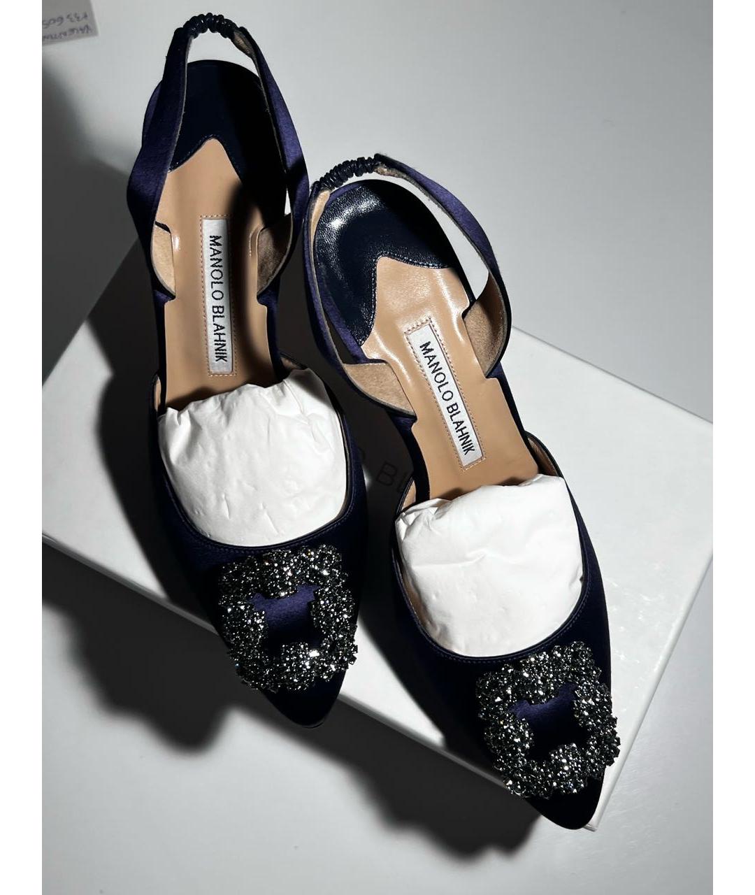 MANOLO BLAHNIK Темно-синие текстильные туфли, фото 2