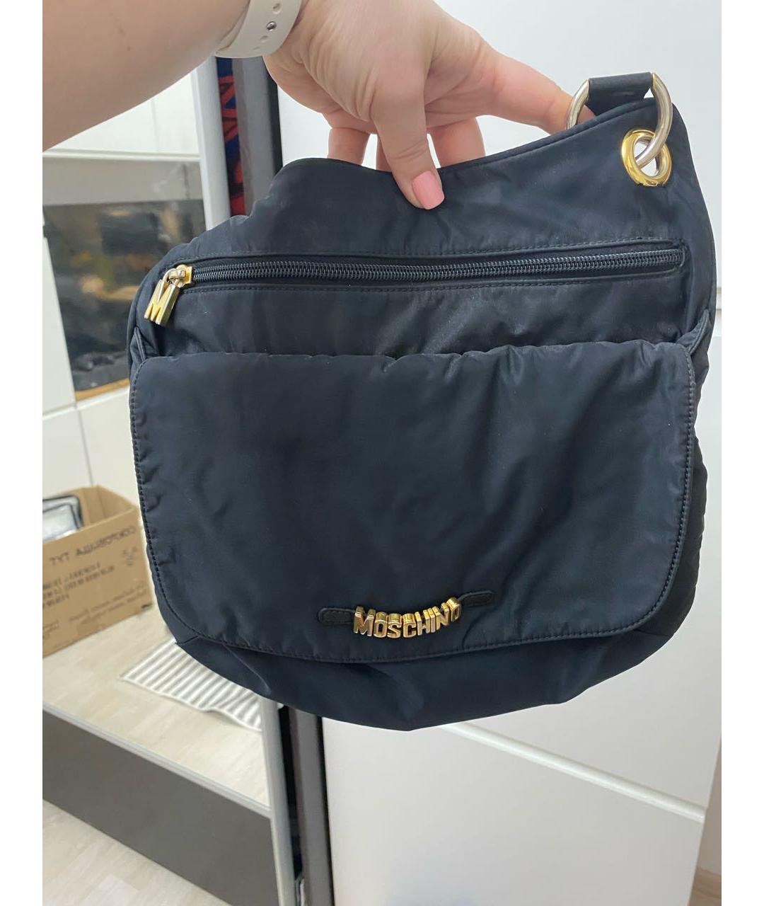 MOSCHINO Черная тканевая сумка с короткими ручками, фото 2