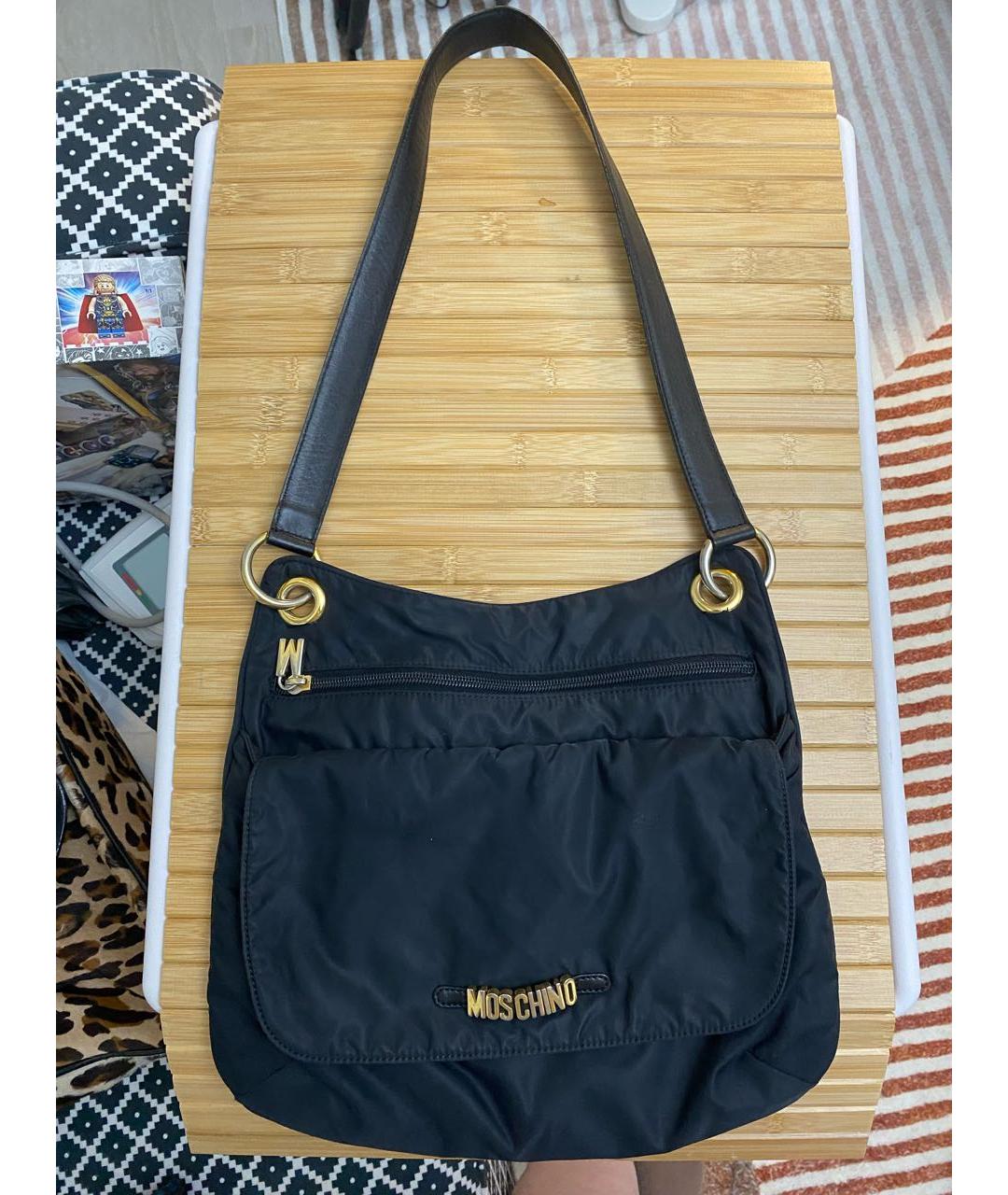 MOSCHINO Черная тканевая сумка с короткими ручками, фото 9