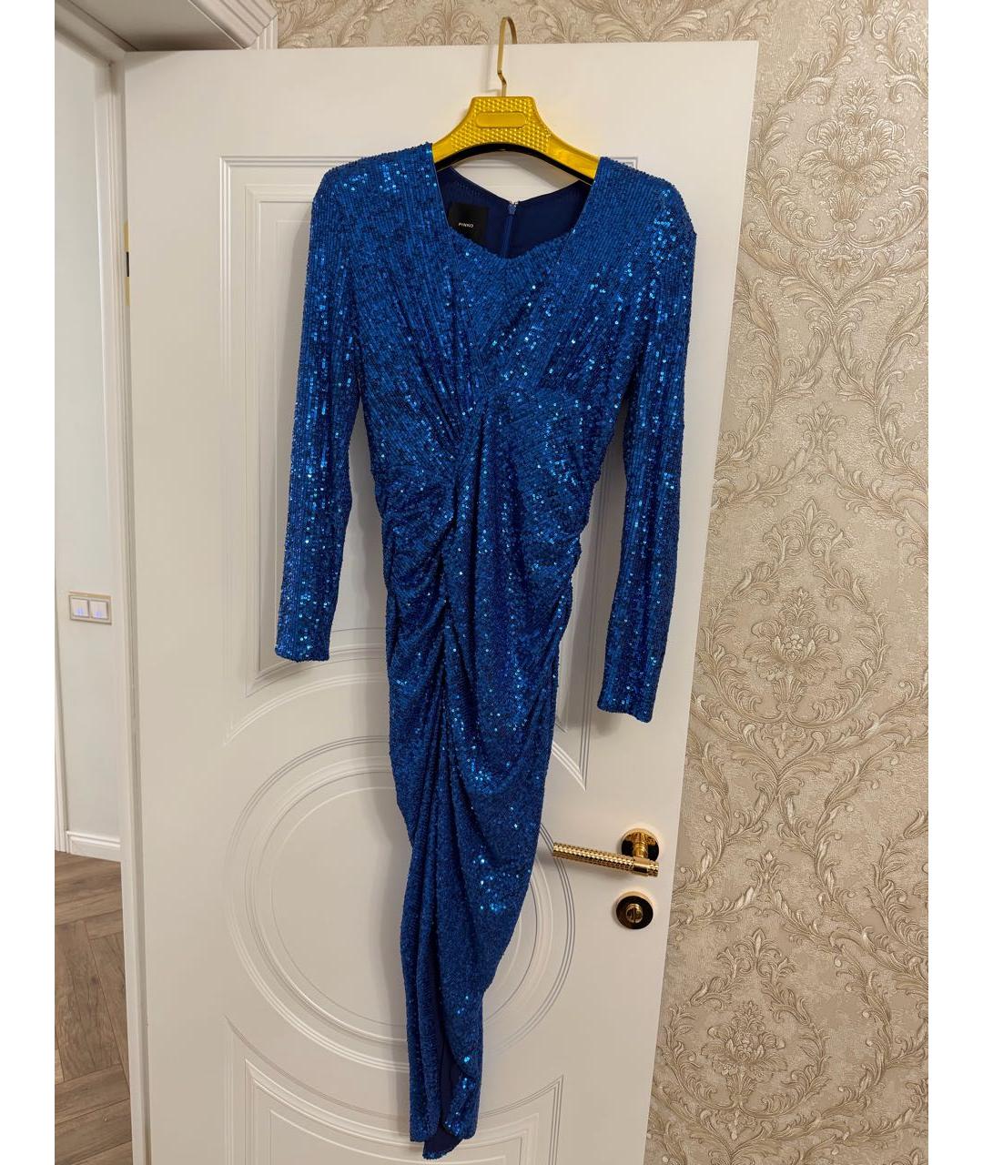 PINKO Синее полиэстеровое вечернее платье, фото 6
