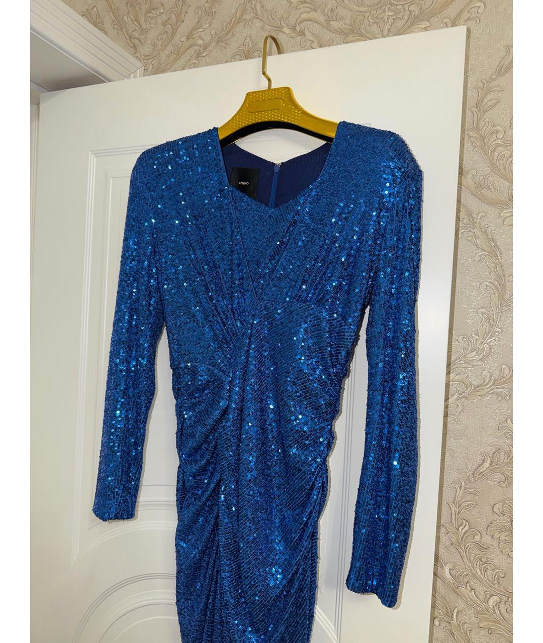 PINKO Синее полиэстеровое вечернее платье, фото 5