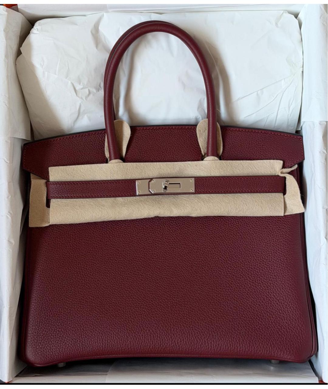 HERMES Бордовая кожаная сумка с короткими ручками, фото 2