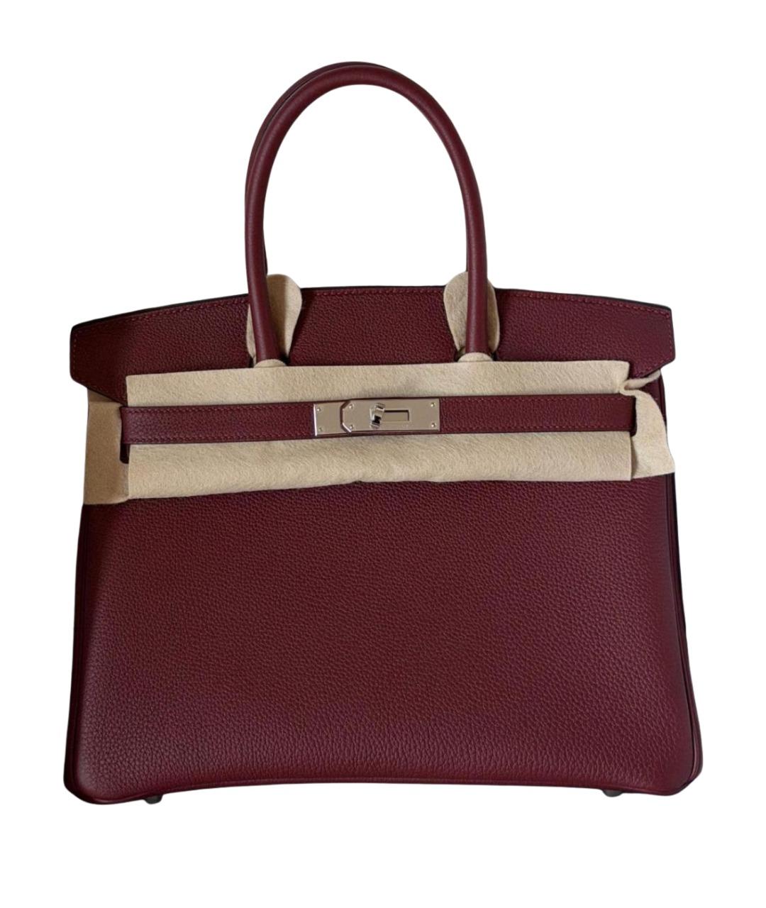 HERMES Бордовая кожаная сумка с короткими ручками, фото 1