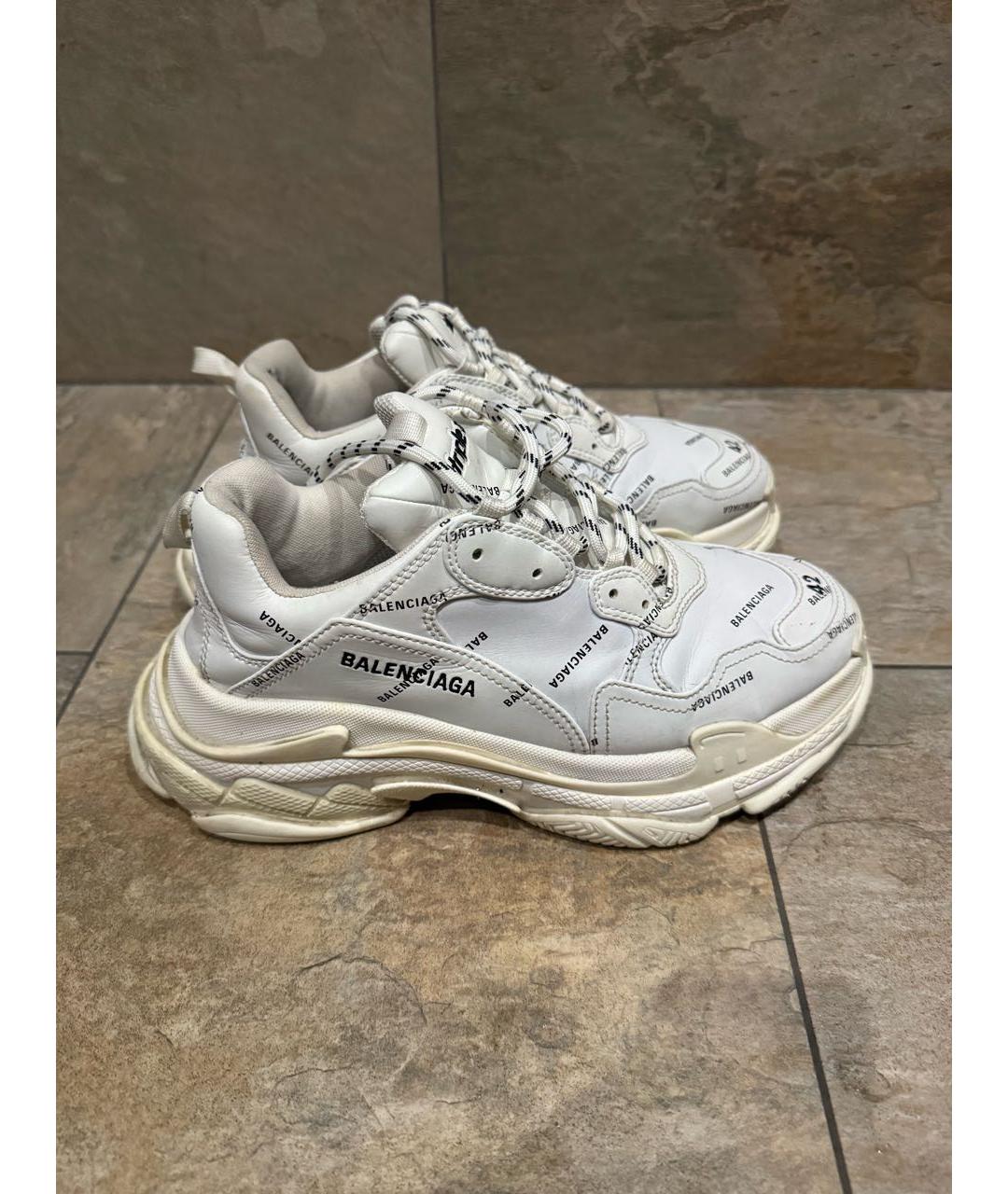 BALENCIAGA Белые низкие кроссовки / кеды из искусственной кожи, фото 6