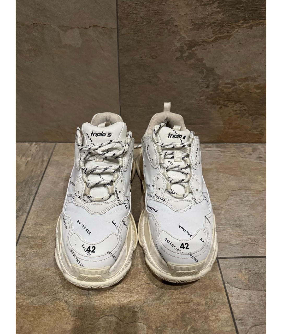 BALENCIAGA Белые низкие кроссовки / кеды из искусственной кожи, фото 2