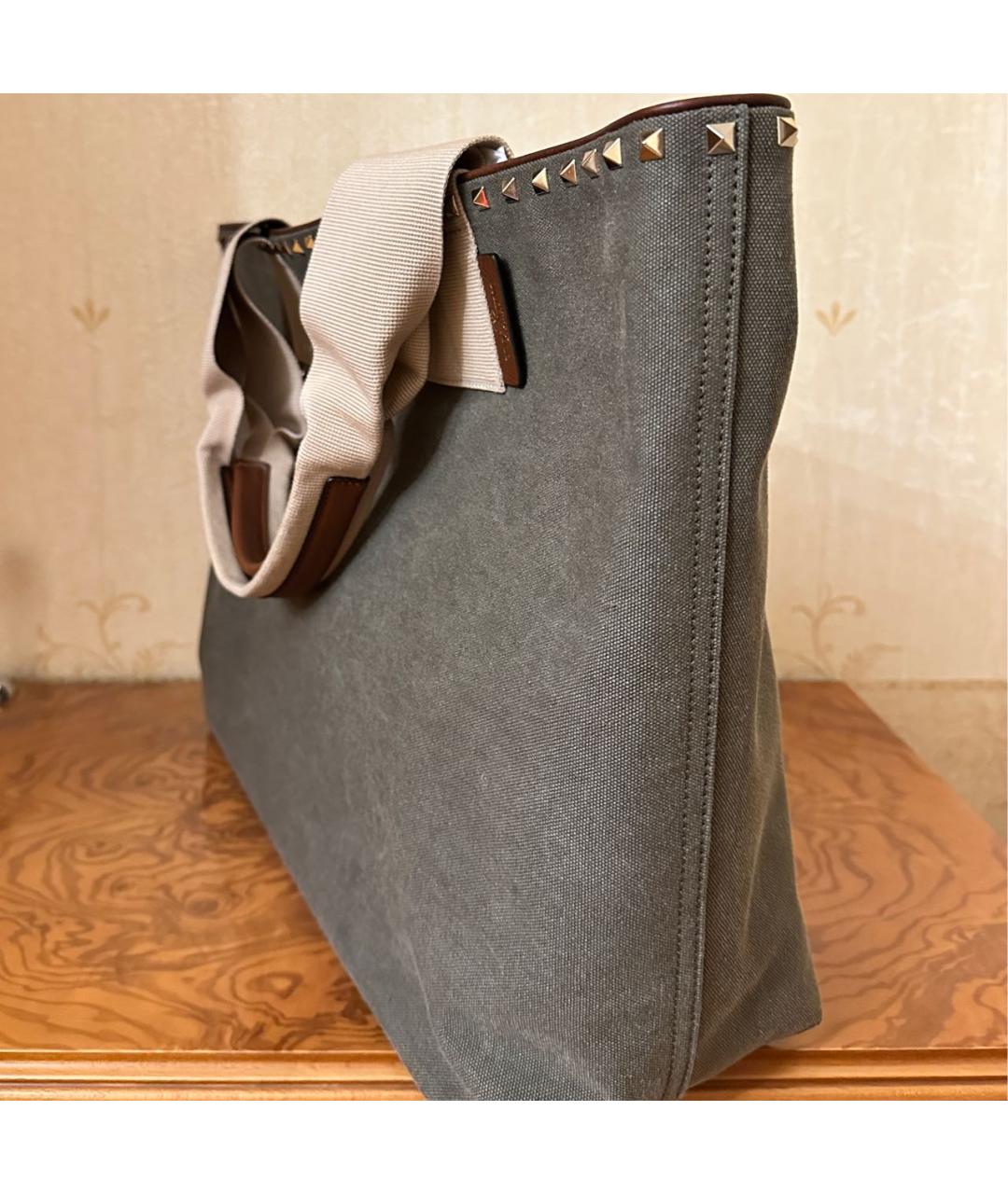 VALENTINO Хаки тканевая сумка тоут, фото 3