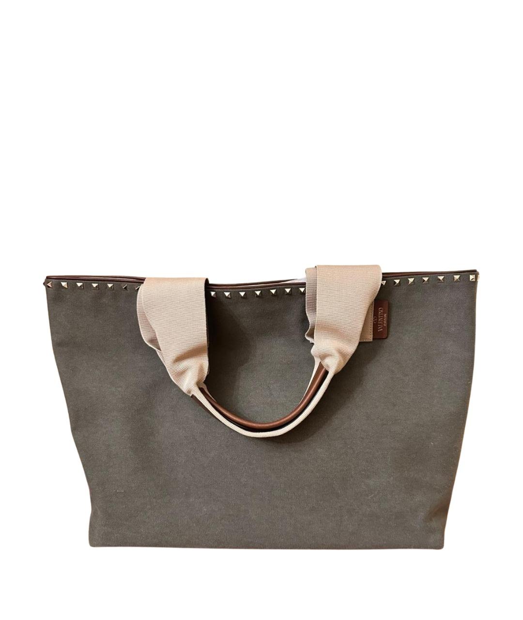 VALENTINO Хаки тканевая сумка тоут, фото 1