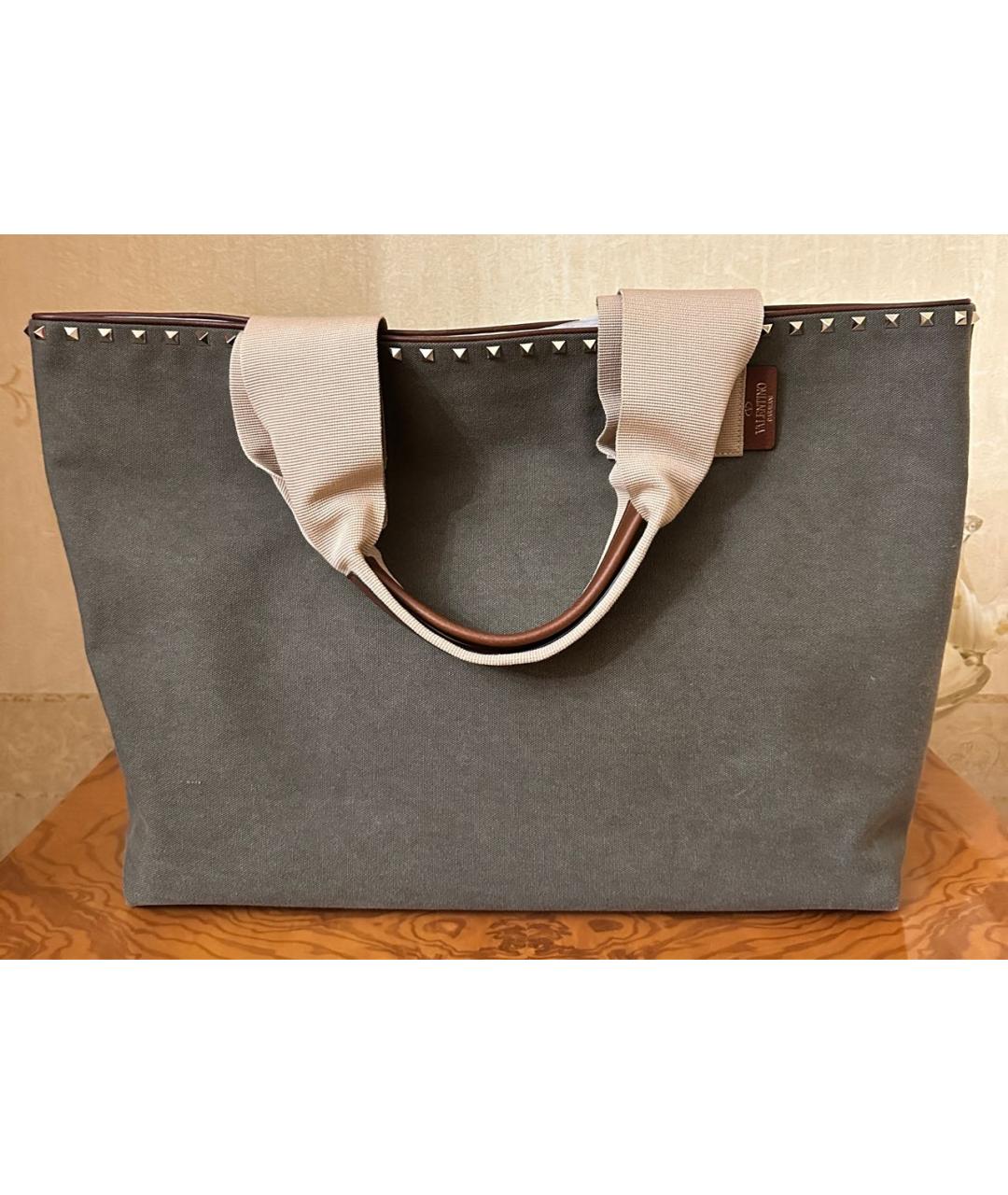 VALENTINO Хаки тканевая сумка тоут, фото 9
