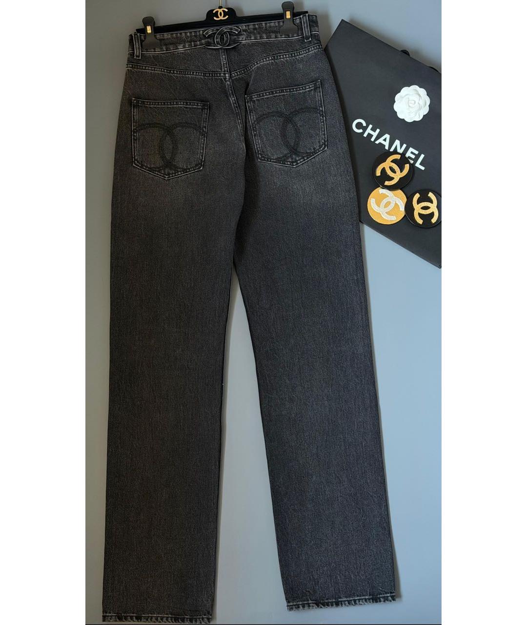 CHANEL Черные хлопковые прямые джинсы, фото 2
