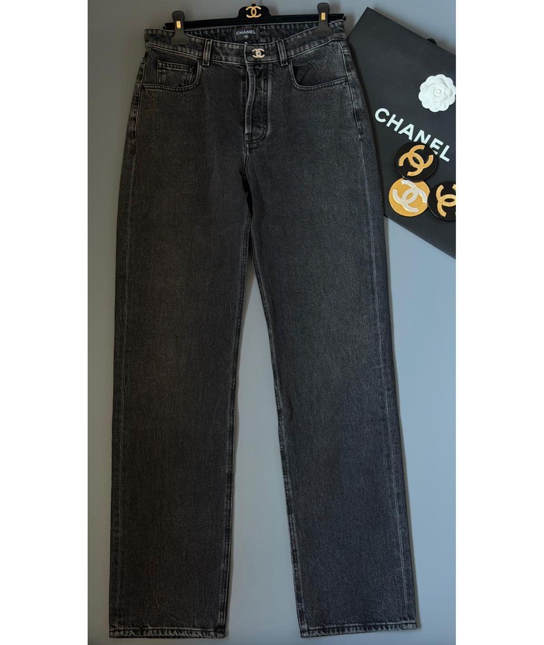 CHANEL Черные хлопковые прямые джинсы, фото 3