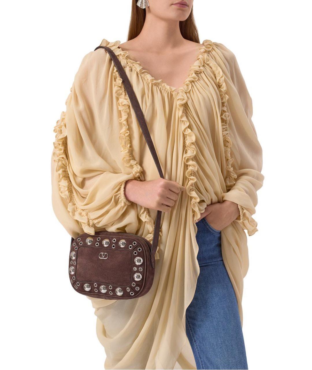 VALENTINO Коричневая замшевая сумка через плечо, фото 8