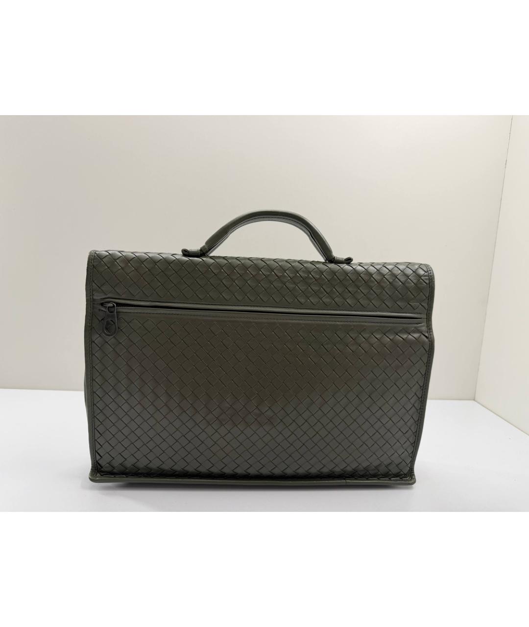 BOTTEGA VENETA Зеленый кожаный портфель, фото 5