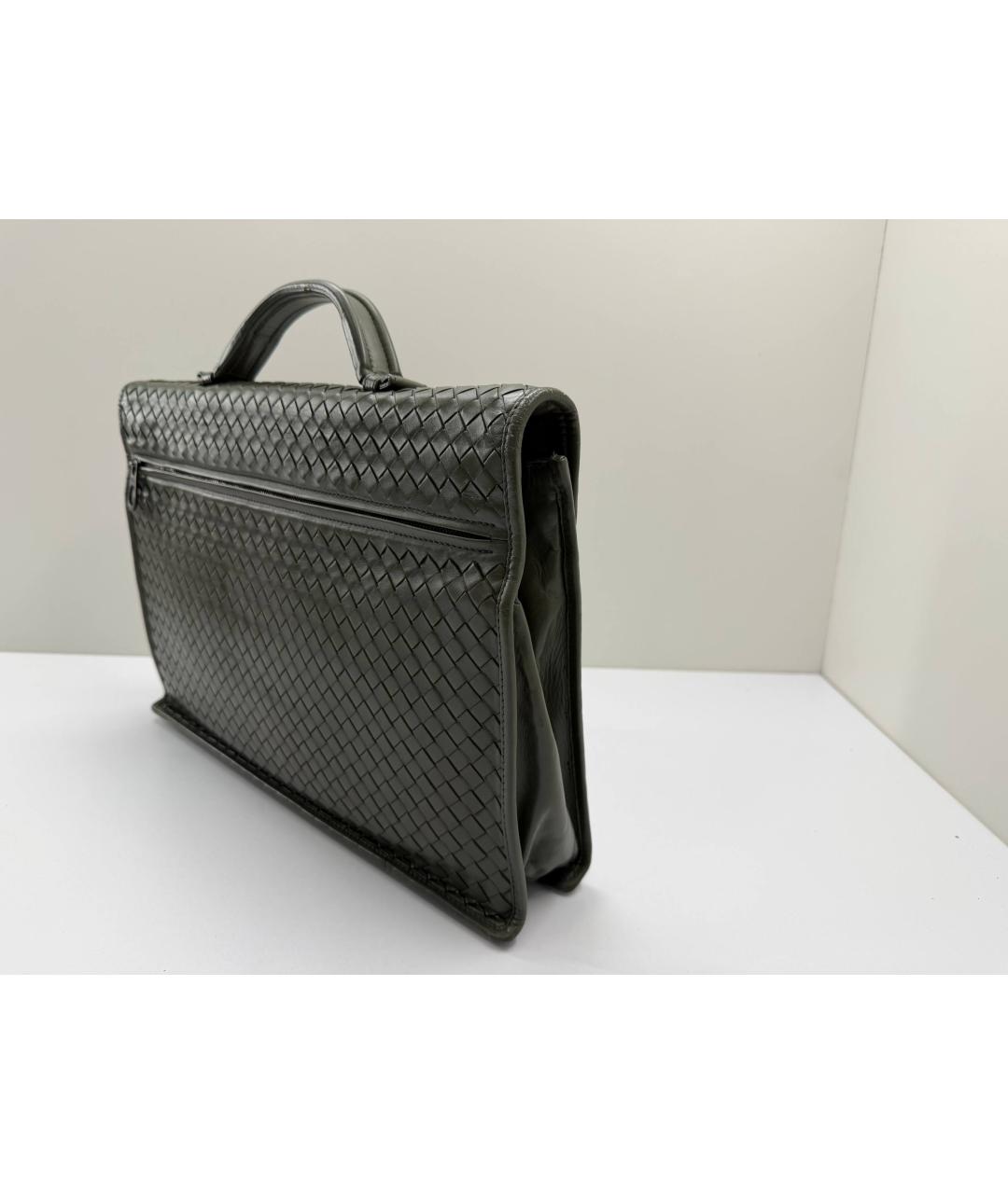 BOTTEGA VENETA Зеленый кожаный портфель, фото 7