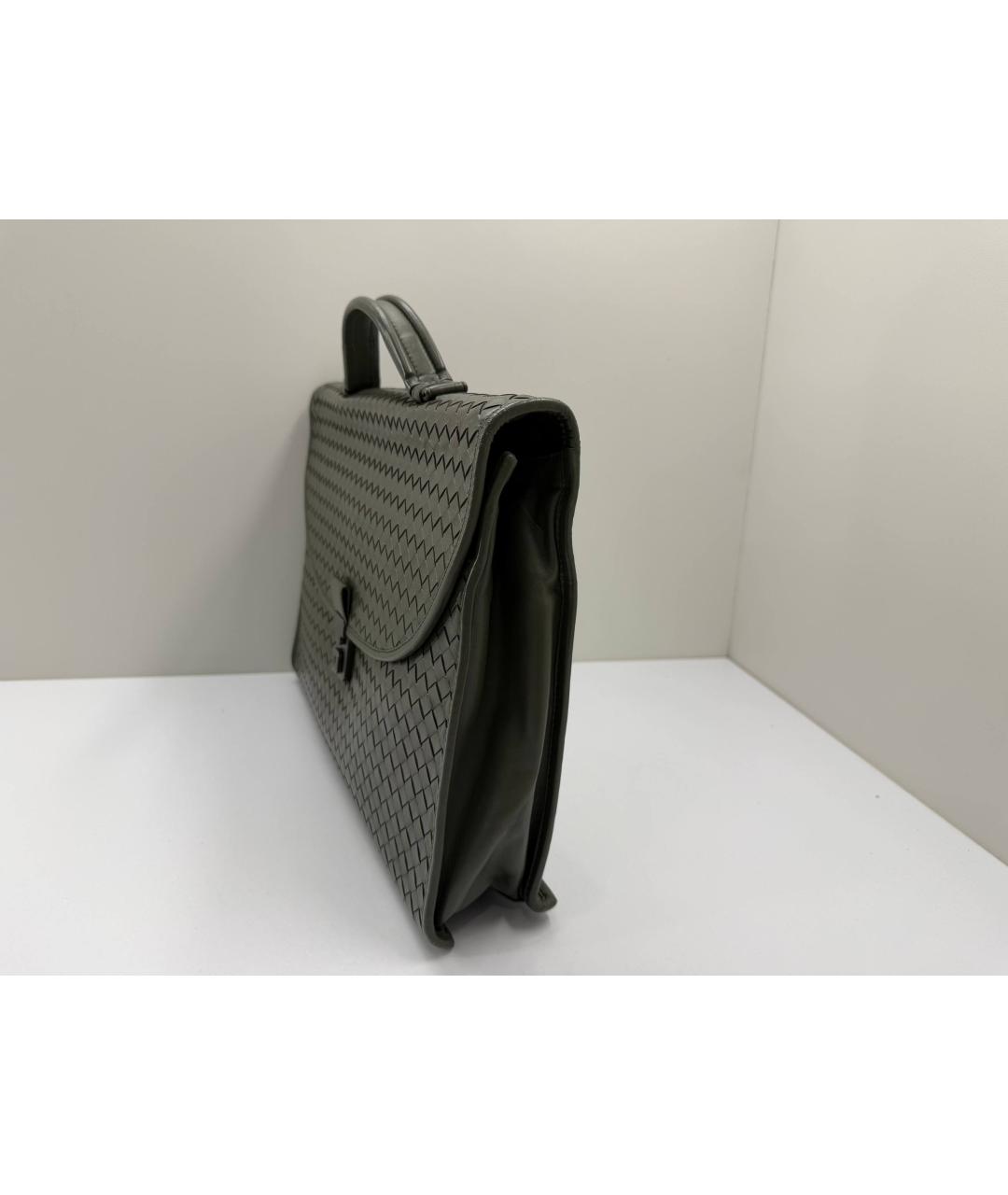 BOTTEGA VENETA Зеленый кожаный портфель, фото 4