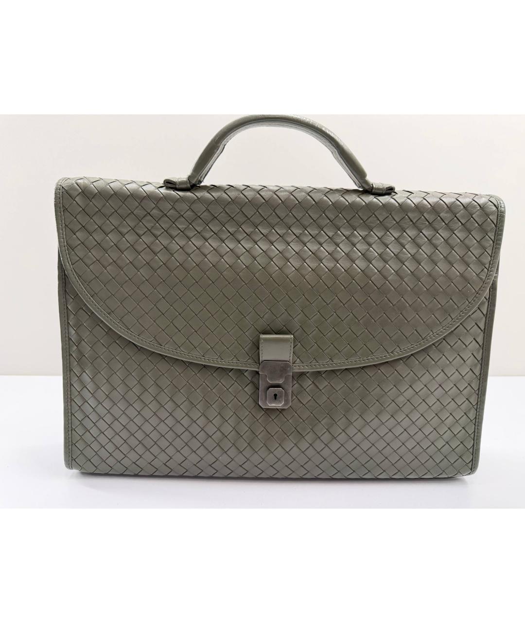 BOTTEGA VENETA Зеленый кожаный портфель, фото 10
