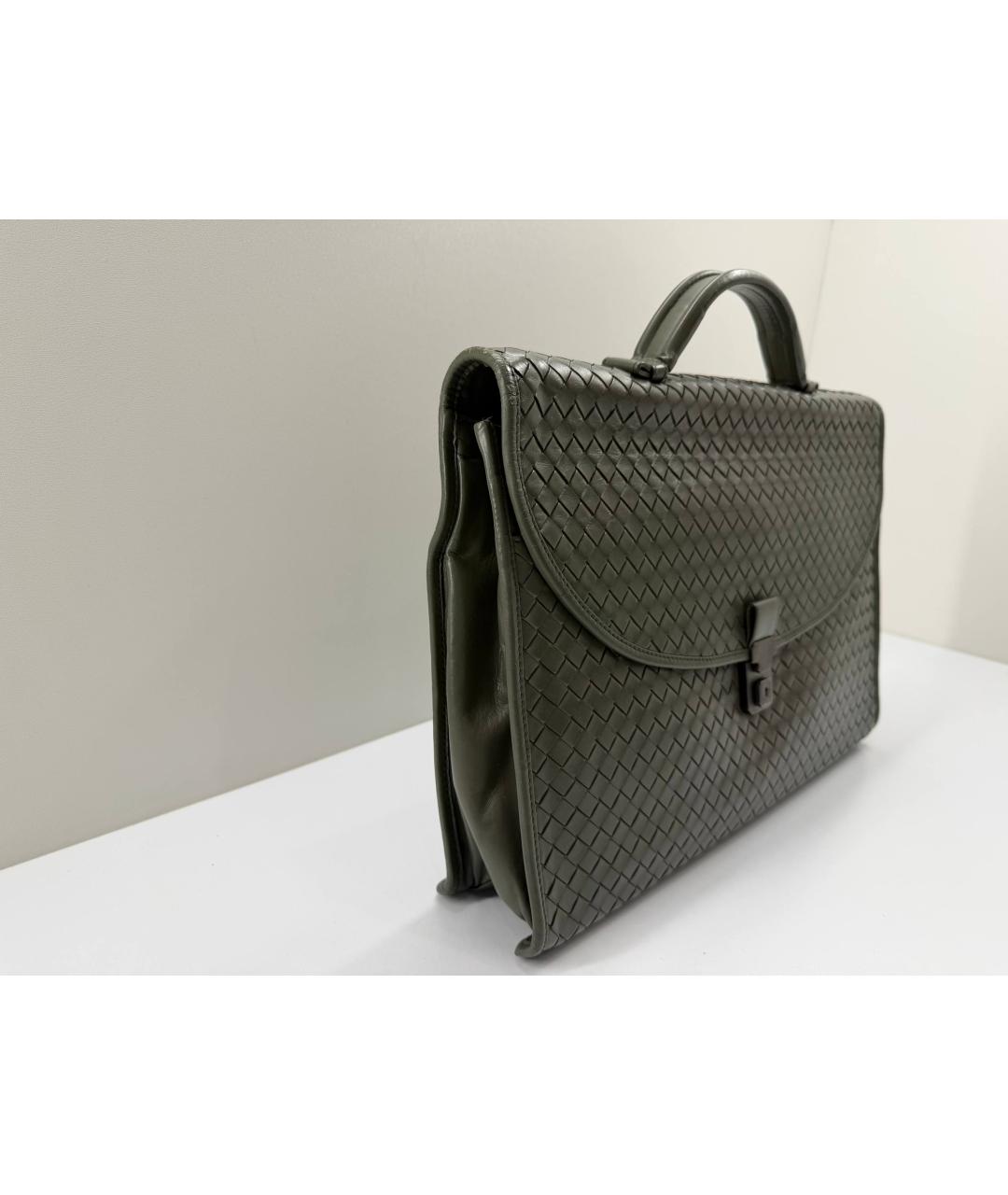 BOTTEGA VENETA Зеленый кожаный портфель, фото 3