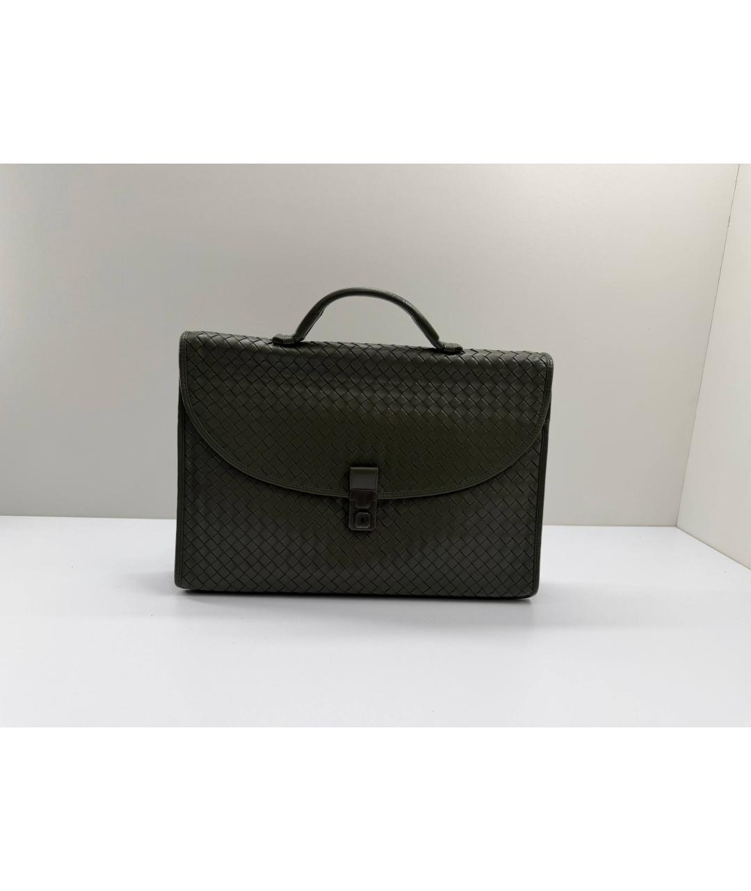 BOTTEGA VENETA Зеленый кожаный портфель, фото 2