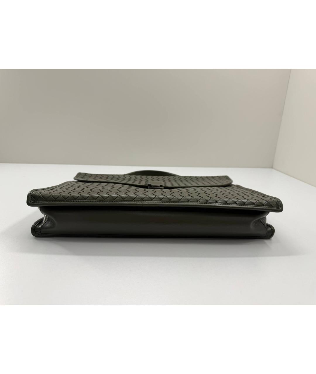 BOTTEGA VENETA Зеленый кожаный портфель, фото 8