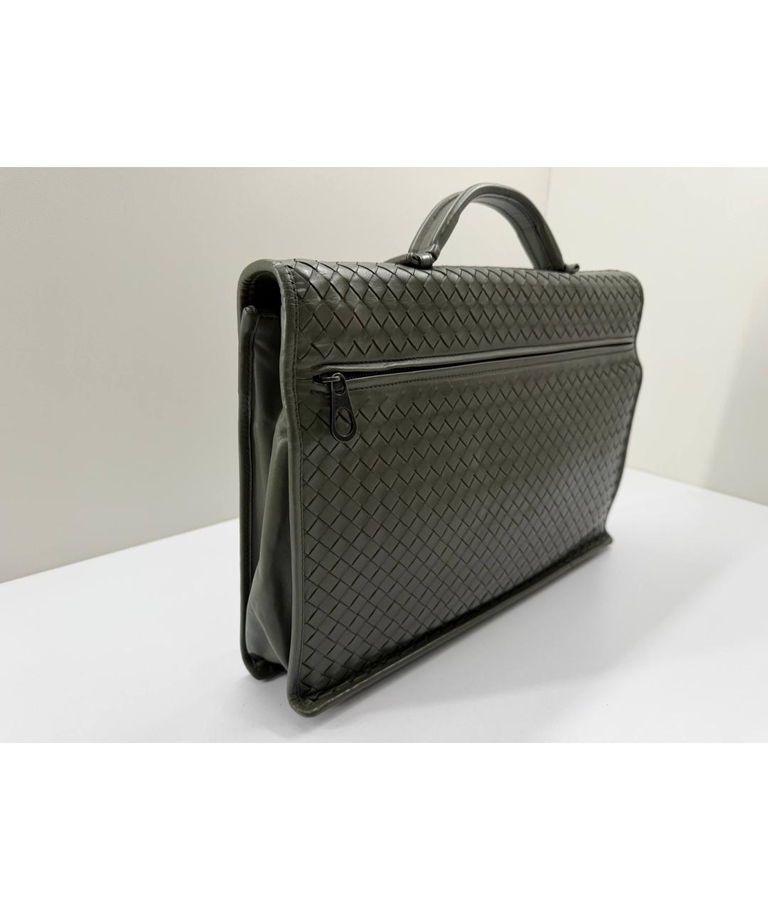BOTTEGA VENETA Зеленый кожаный портфель, фото 6
