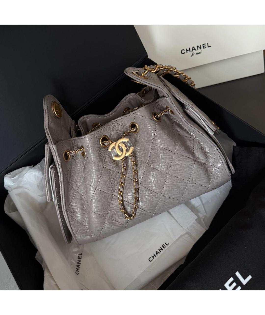 CHANEL Серая кожаная сумка через плечо, фото 3