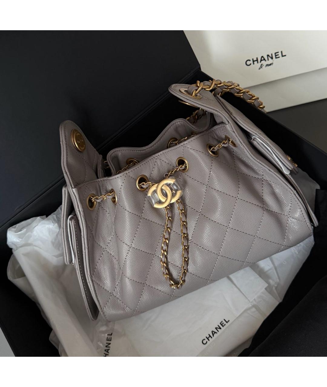 CHANEL Серая кожаная сумка через плечо, фото 2