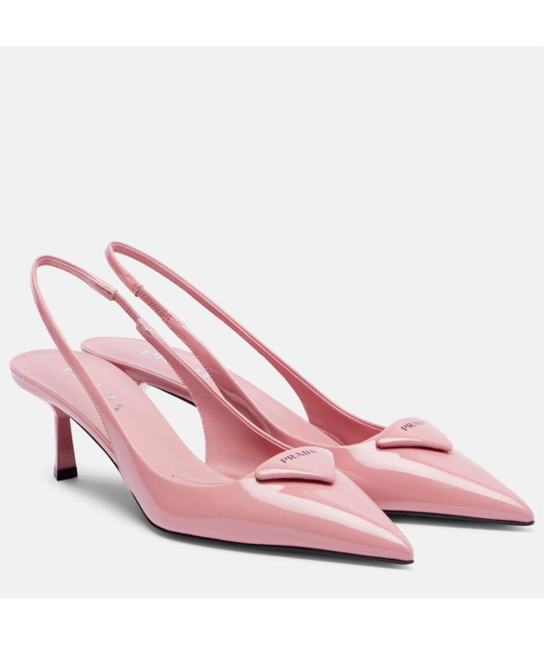 PRADA Розовые лодочки на низком каблуке из лакированной кожи, фото 3