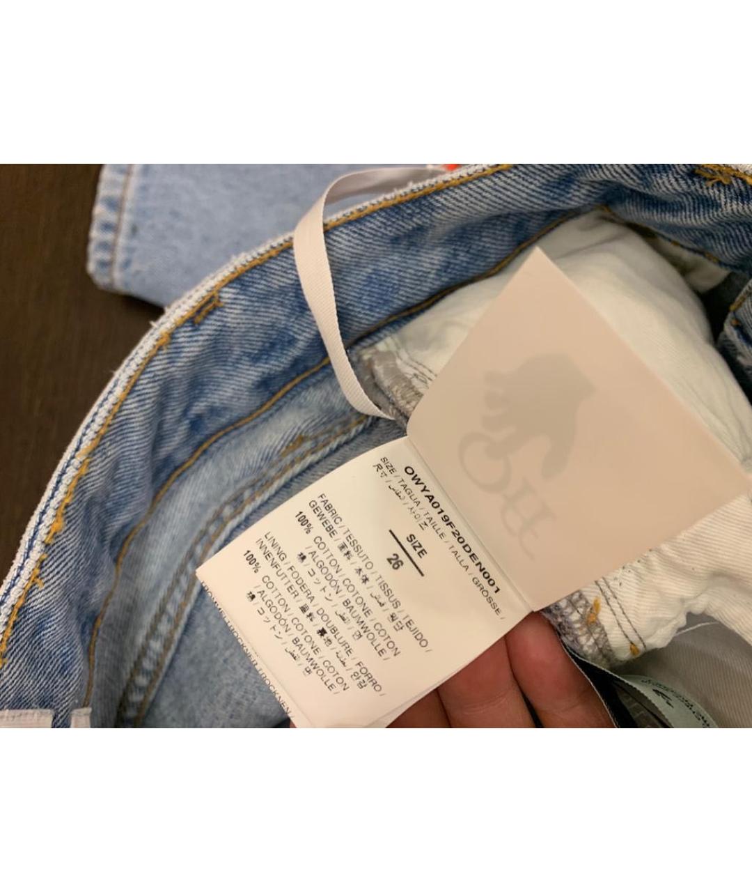 OFF-WHITE Голубые хлопковые прямые джинсы, фото 7