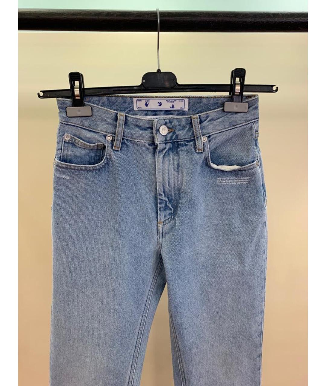 OFF-WHITE Голубые хлопковые прямые джинсы, фото 3