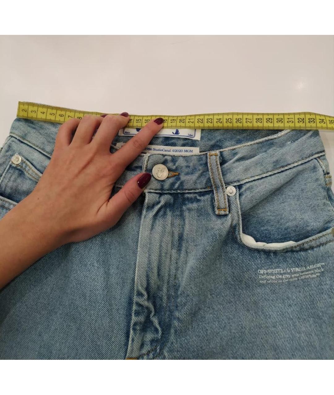 OFF-WHITE Голубые хлопковые прямые джинсы, фото 4