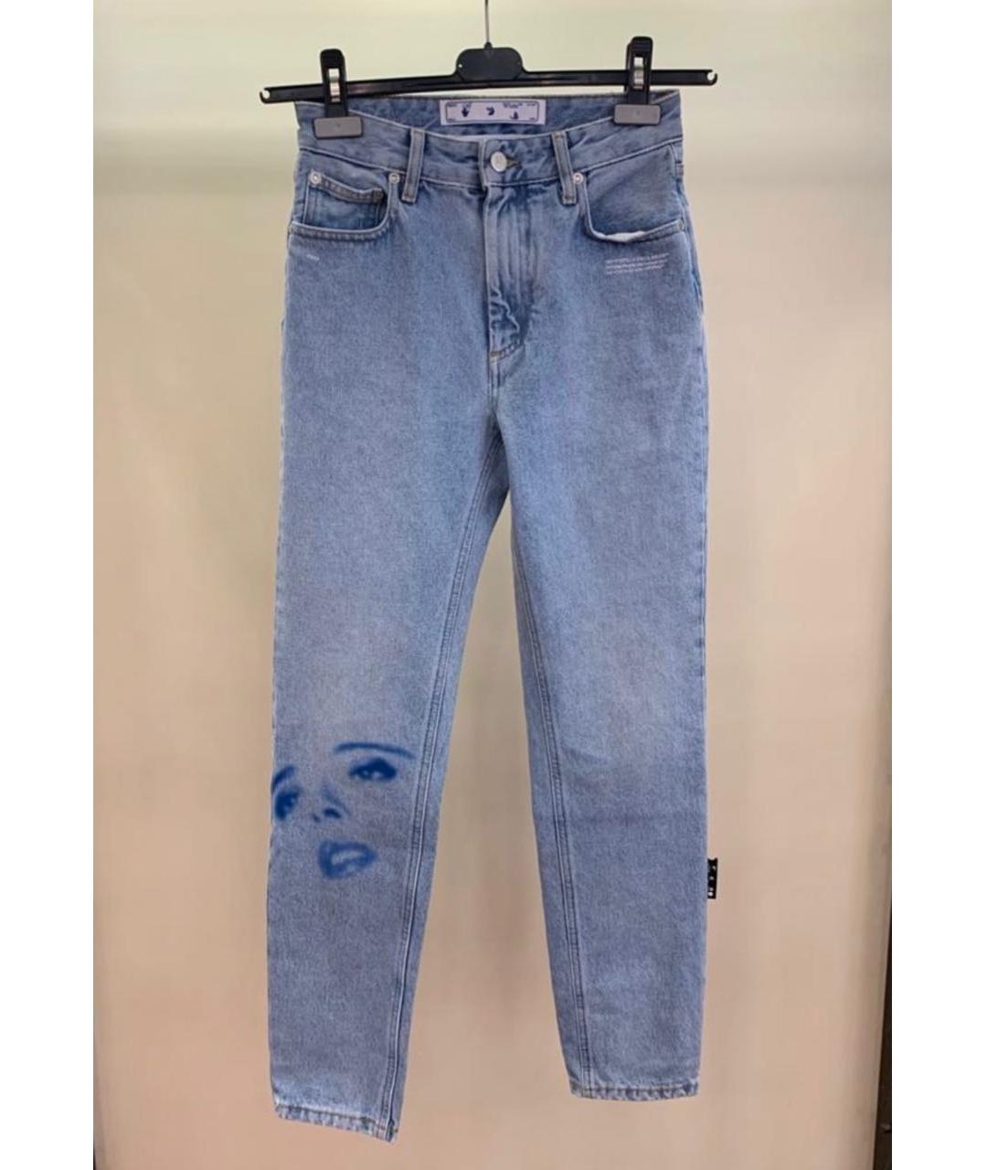 OFF-WHITE Голубые хлопковые прямые джинсы, фото 9