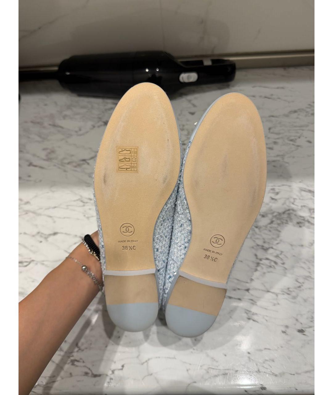 CHANEL Голубые текстильные балетки, фото 5