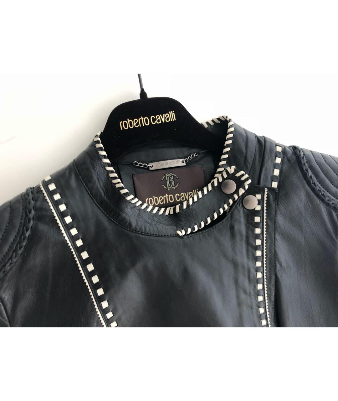 ROBERTO CAVALLI Черная кожаная куртка, фото 4