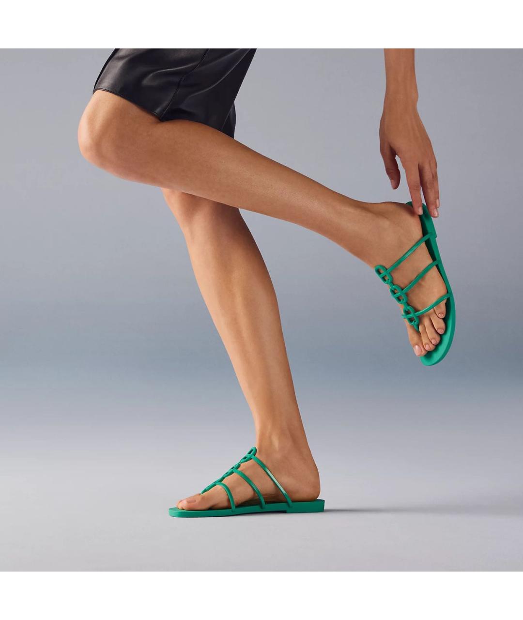 HERMES Бирюзовые резиновые шлепанцы, фото 7