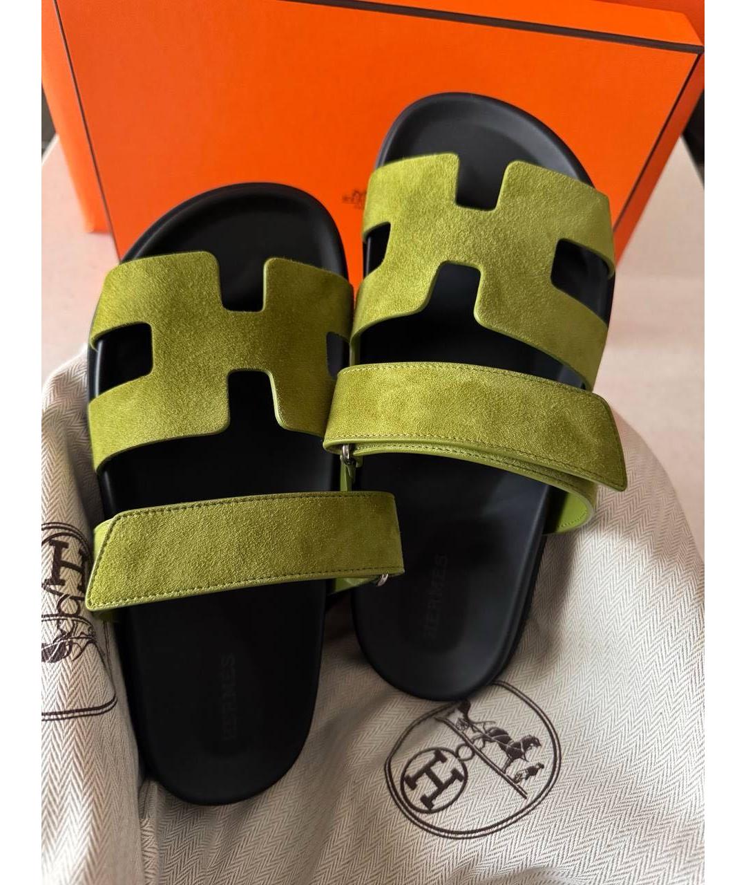 HERMES Зеленые замшевые сандалии, фото 8