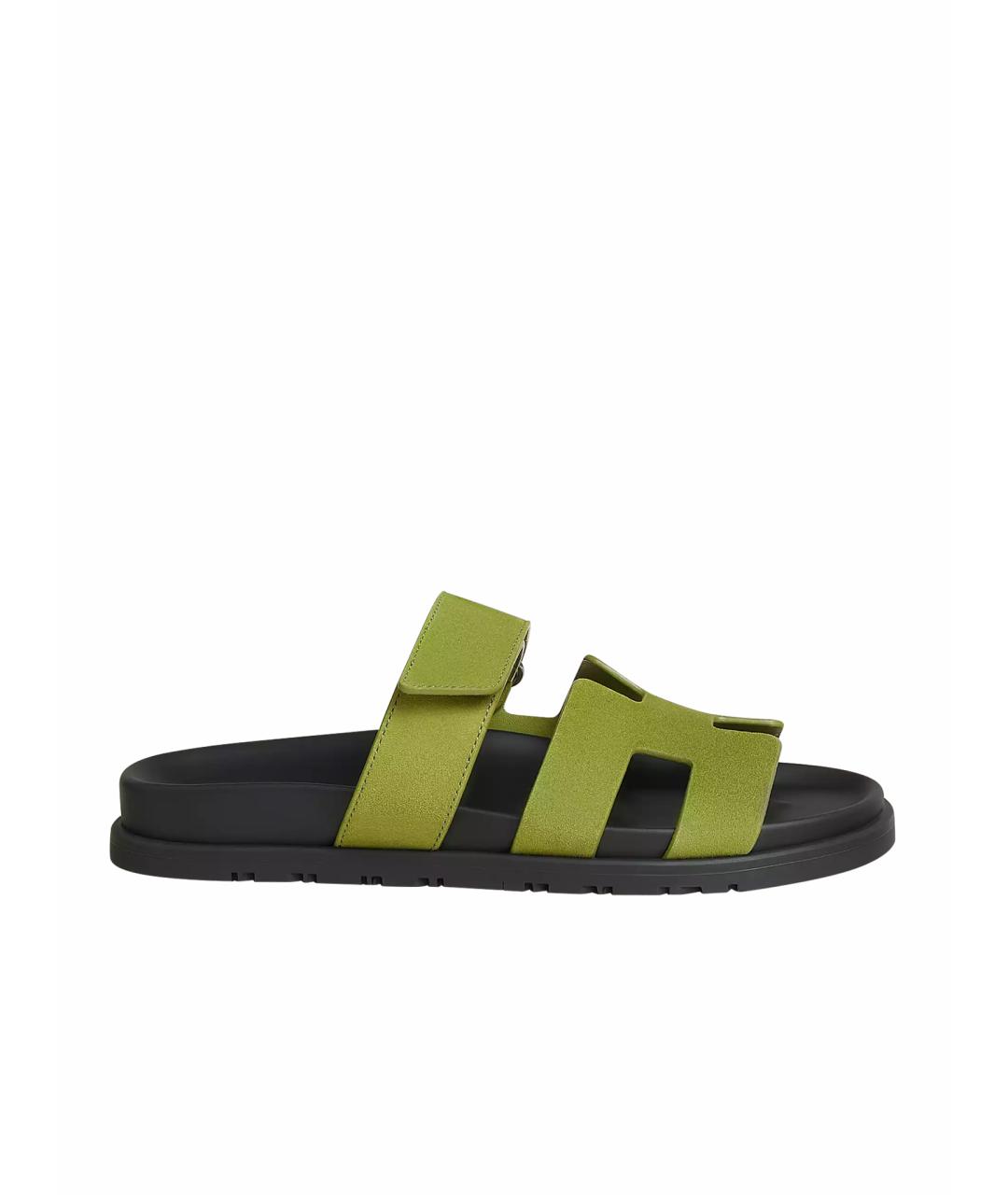 HERMES Зеленые замшевые сандалии, фото 1