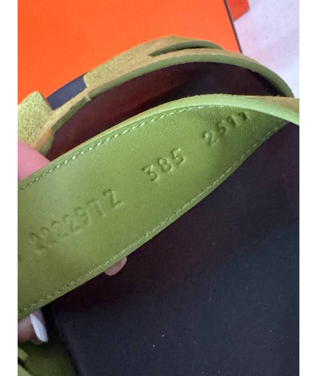 HERMES Зеленые замшевые сандалии, фото 5