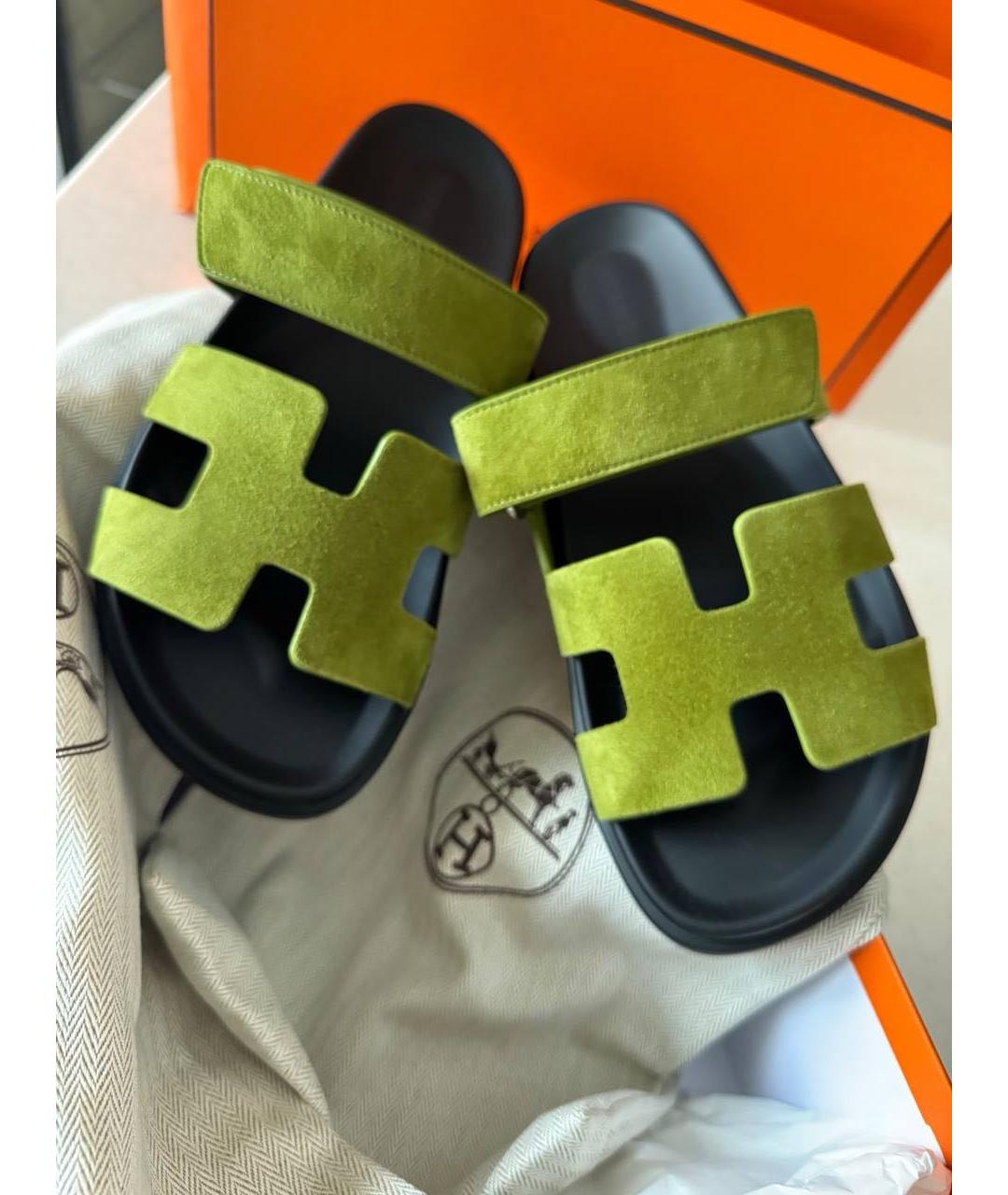 HERMES Зеленые замшевые сандалии, фото 2