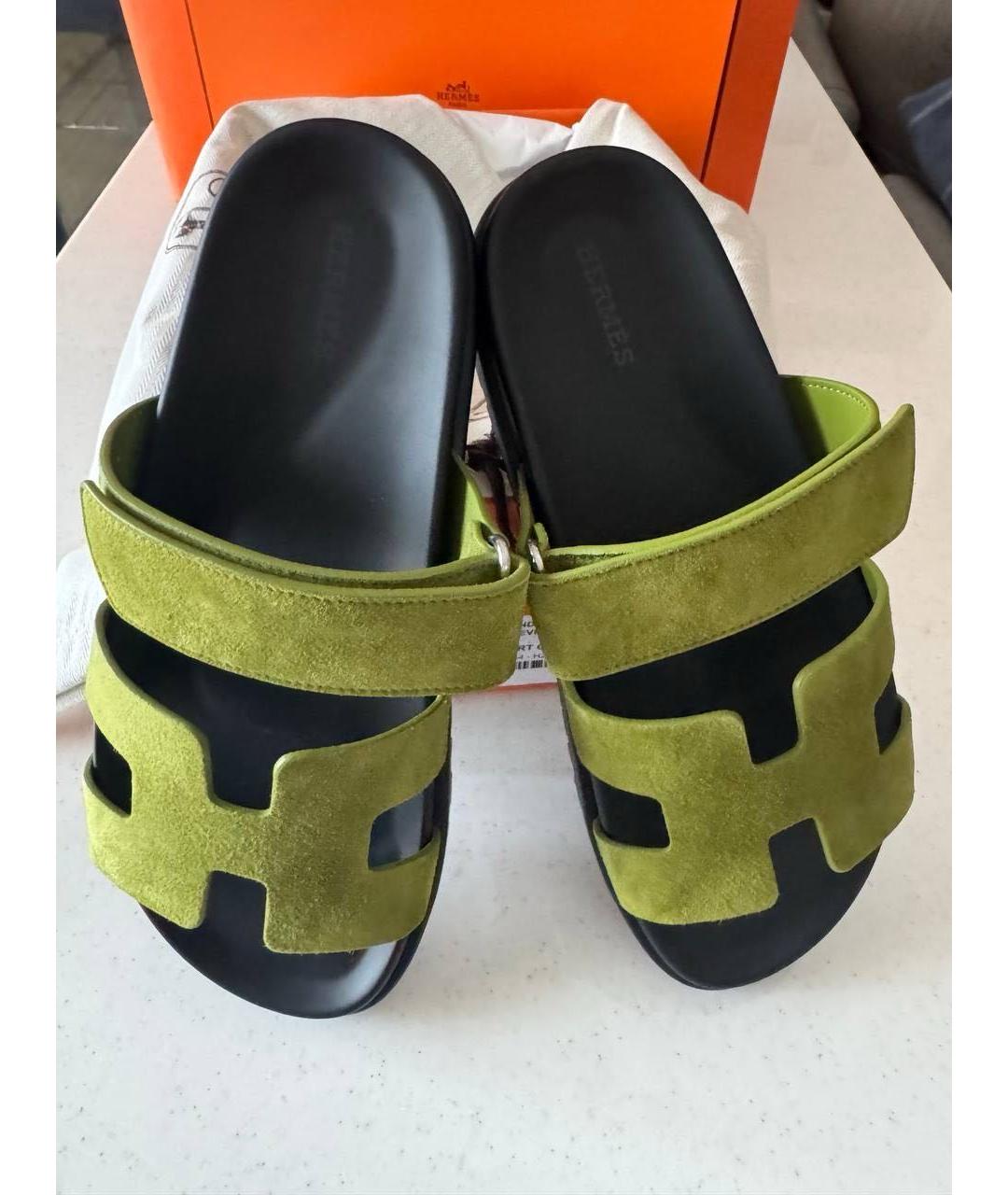 HERMES Зеленые замшевые сандалии, фото 3