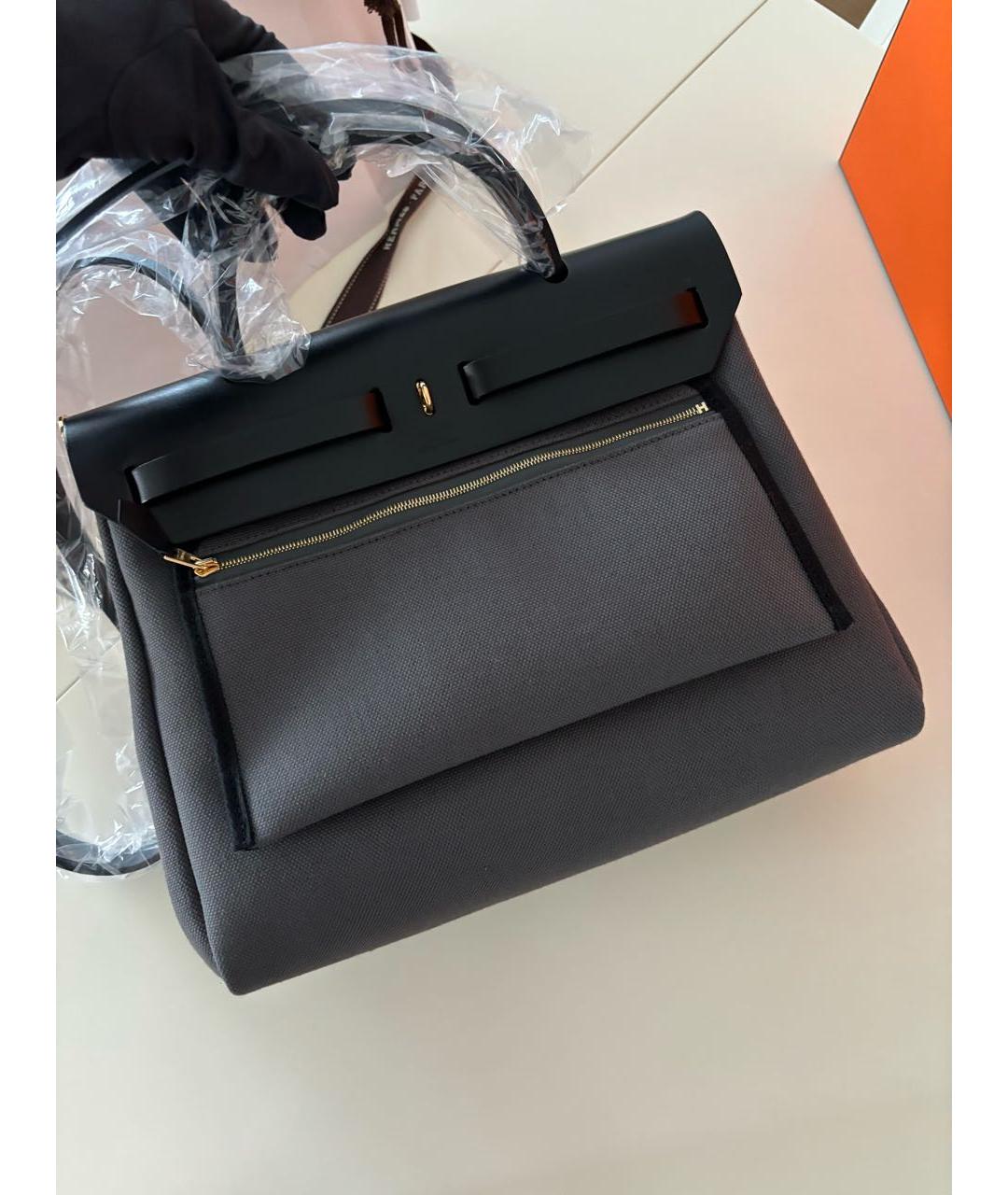 HERMES Антрацитовая тканевая сумка через плечо, фото 4