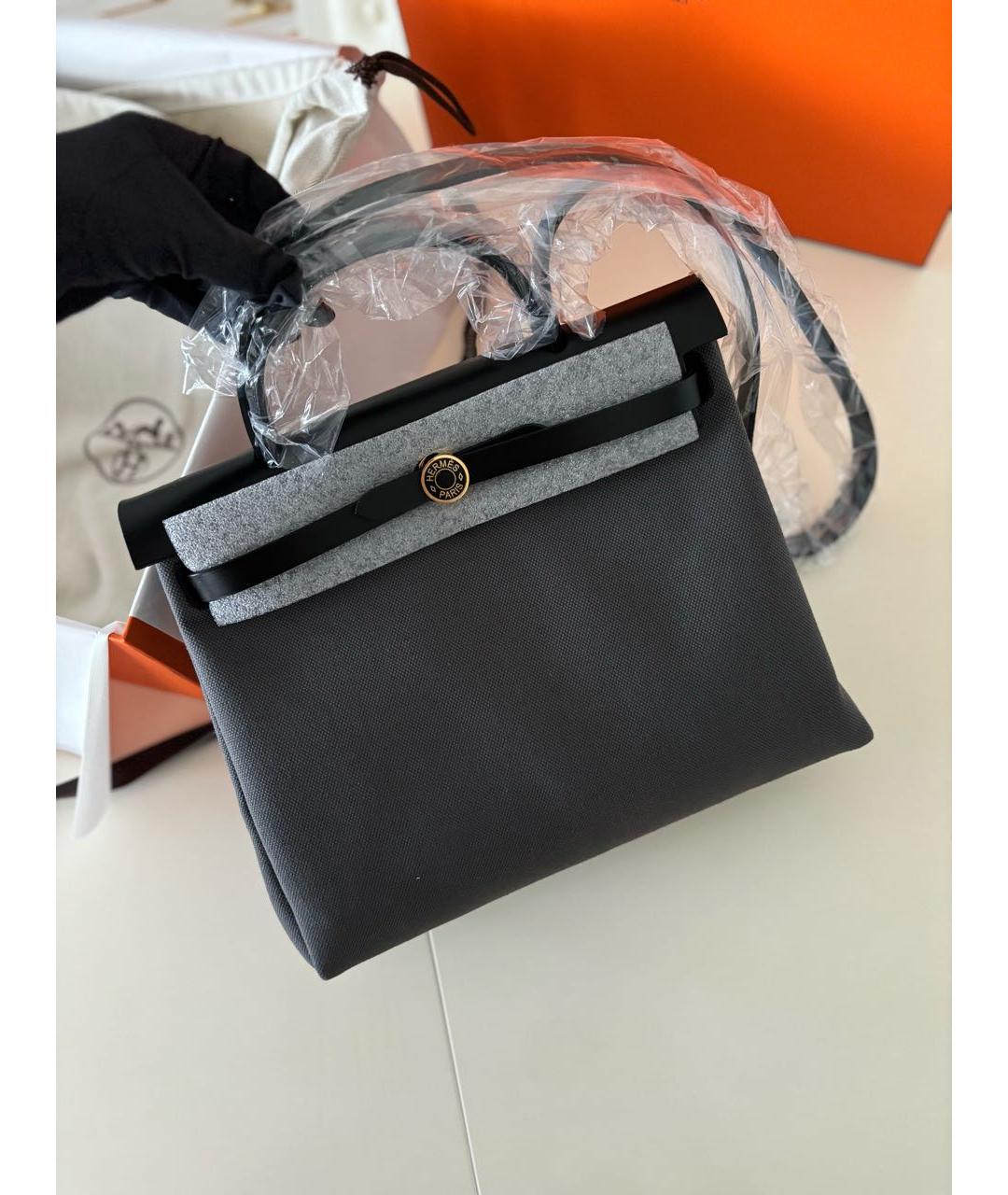 HERMES Антрацитовая тканевая сумка через плечо, фото 2