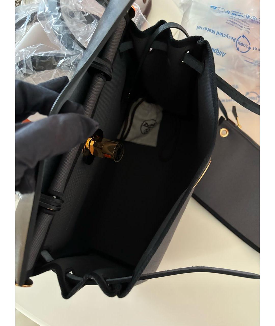 HERMES Антрацитовая тканевая сумка через плечо, фото 6